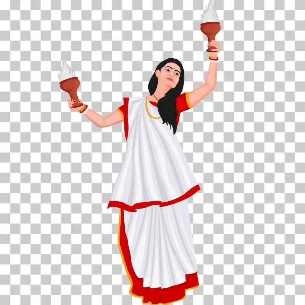 Bengali Durga Puja Women Dancing With Saree PNG