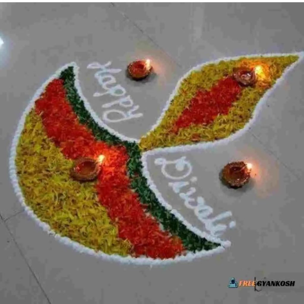 Happy Diwali Letter Rangoli With Flower Petal